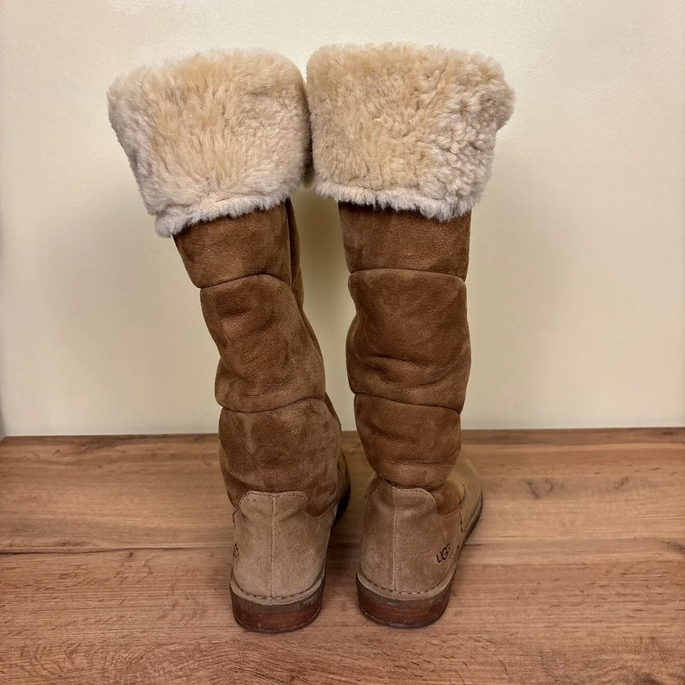 UGG Samantha Tall Boot Chestnut Tan Brown Women‎ Size 9 Foldover Knee High Suede